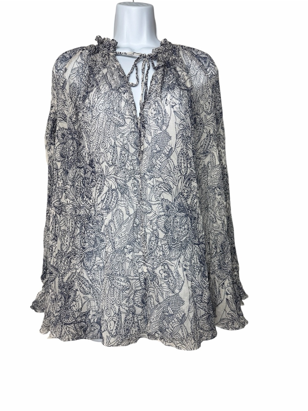 Boden Icons Wilsford Top Blouse 100% Silk Flowy Sheer Size Medium Floral Ruffle - Picture 2 of 11